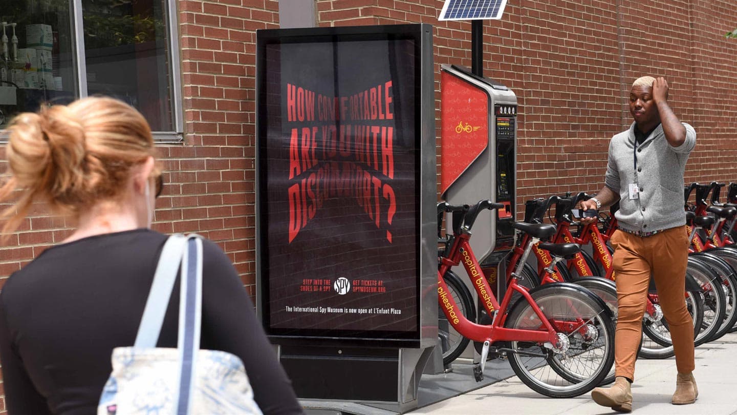 bike share out of home advertising in washington dc for international spy museum