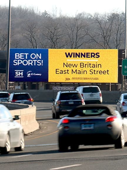 digital billboard highway advertising for ct lottery in hartford new haven
